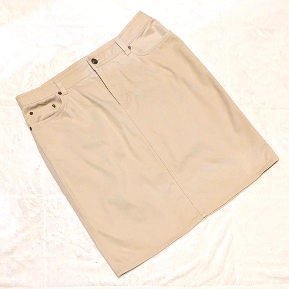 American Living Khaki Tan Knee Length Skirt sz 10 Modest Skirt 100% Cotton